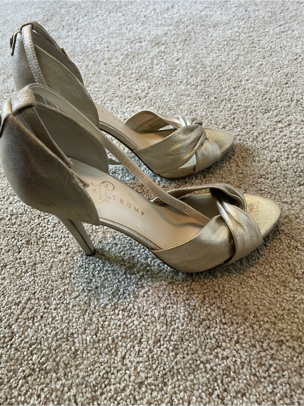 Ivanka Trump Metallic Gold Knotted Ankle-Strap Heels - Picture 3 of 7